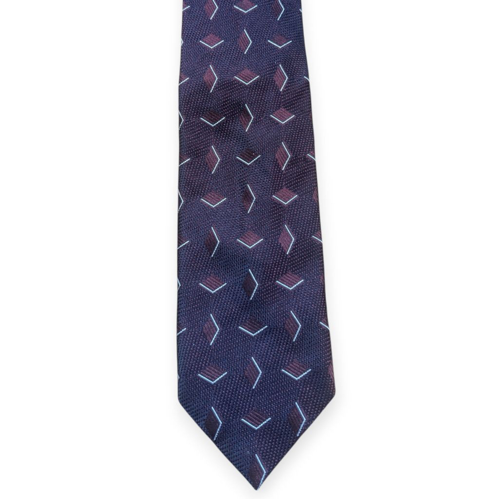 Barneys New York Navy Burgundy Geometric Silk Tie